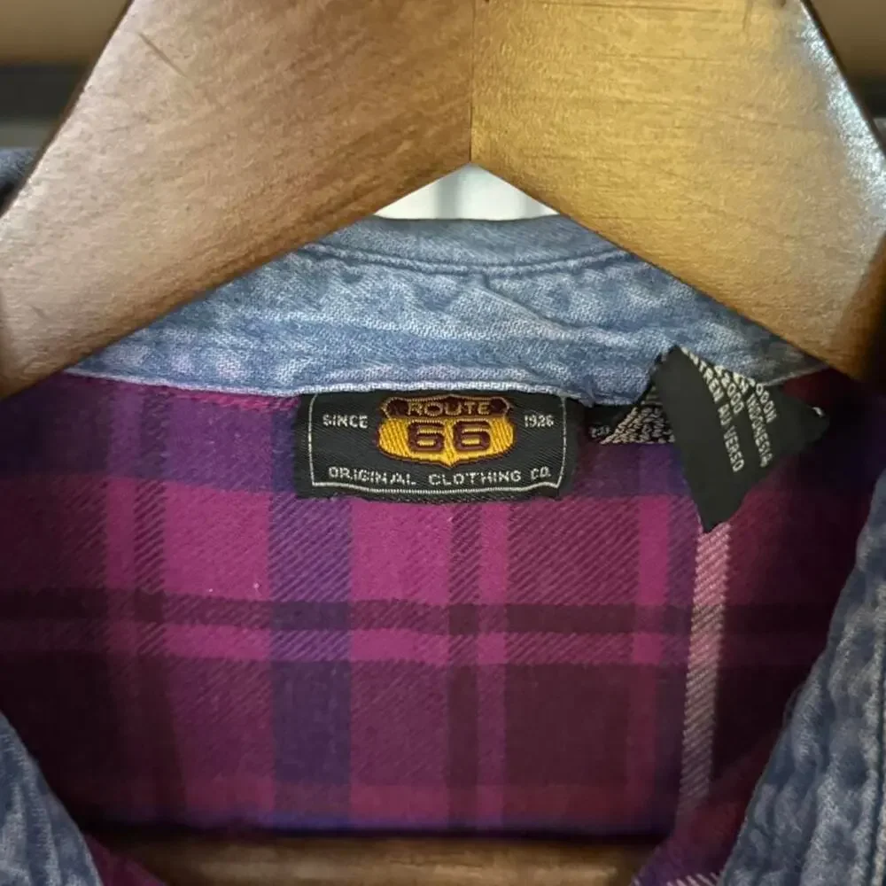Vintage Route 66 Purple Plaid Flannel Shirt Medium